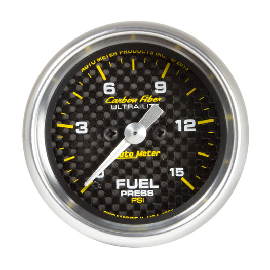 Autometer Carbon Fiber 52.4mm Full Sweep Electronic 0-15 PSI Fuel Pressure Gauge - Burkken Auto Parts