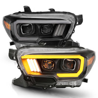 ANZO 2016-2017 Toyota Tacoma Projector Headlights w/ Plank Style Switchback Black w/ Amber - Burkken Auto Parts