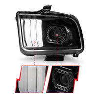 ANZO 05-09 Ford Mustang (w/Factory Halogen HL Only) Projector Headlights w/Light Bar Black Housing - Burkken Auto Parts