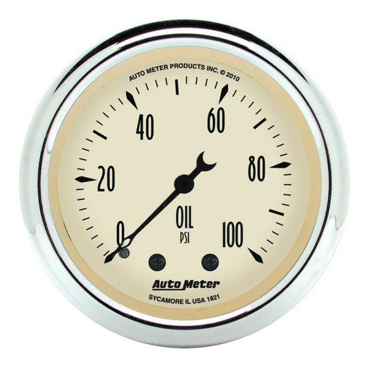 Autometer Antique Beige 52.4mm 0-100 PSI Mechanical Oil Pressure Gauge - Burkken Auto Parts