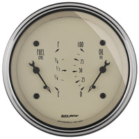 AutoMeter Gauge Dual Fuel & Oilp 3-3/8in. 0 Ohm(e) to 90 Ohm(f)& 100PSI Elec Antq Beige - Burkken Auto Parts
