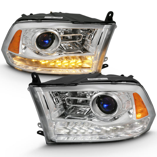 ANZO 2009-2018 Dodge Ram 1500 Projector Plank Style Switchback H.L Halo Chrome Amber (OE Style) - Burkken Auto Parts