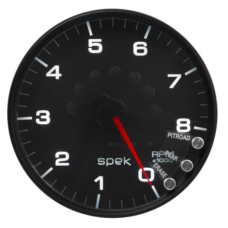 Autometer Spek-Pro Gauge Tachometer 5in 8K Rpm W/Shift Light & Peak Mem Black/Black - Burkken Auto Parts