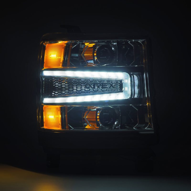 AlphaRex 16-18 Chevy 1500HD LUXX LED Proj Headlights Chrome w/Seq Actv Lgt / Seq Sig (Req PN 810023) - Burkken Auto Parts
