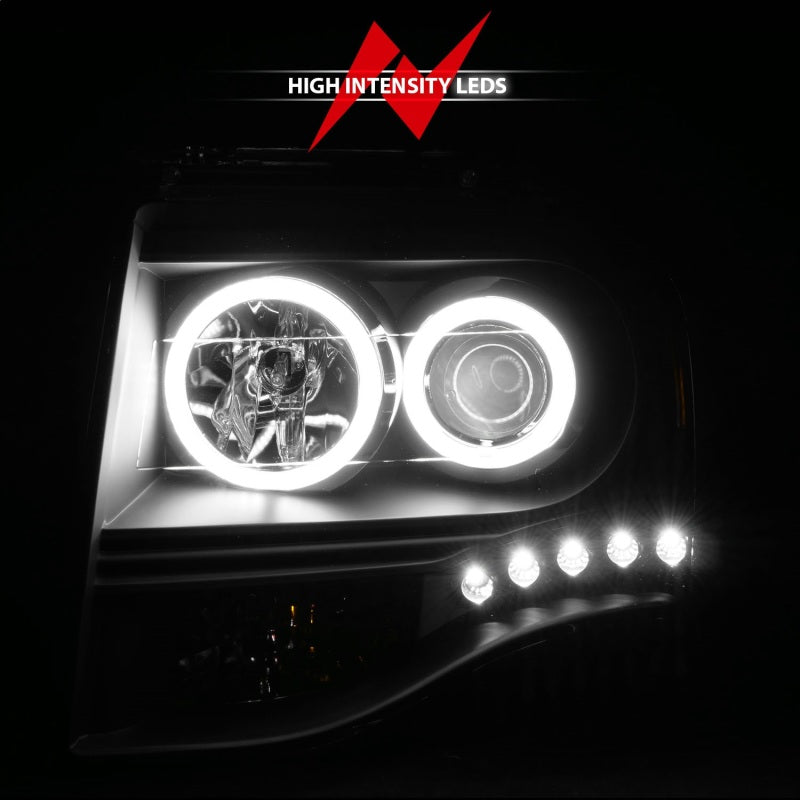 ANZO 2007-2014 Ford Expedition Projector Headlights w/ Halo Black - Burkken Auto Parts