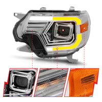 ANZO 12-15 Toyota Tacoma Projector Headlights - w/ Light Bar Switchback Chrome Housing - Burkken Auto Parts