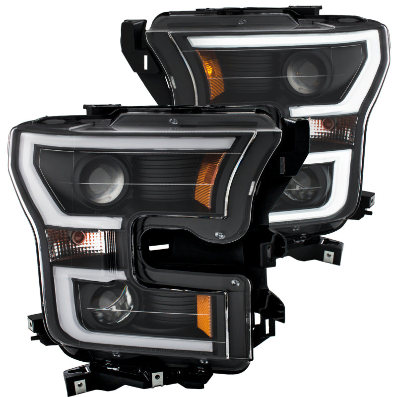 ANZO 2015-2016 Ford F-150 Projector Headlights w/ Plank Style Design Black w/ Amber - Burkken Auto Parts