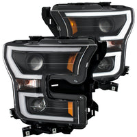 ANZO 2015-2016 Ford F-150 Projector Headlights w/ Plank Style Design Black w/ Amber - Burkken Auto Parts