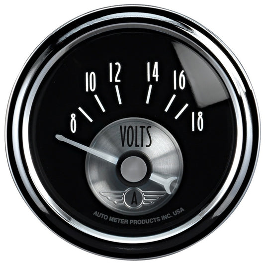 Autometer Prestige Series Black 2-1/16in 8-18V Short Sweep Electronic Voltmeter Gauge - Burkken Auto Parts