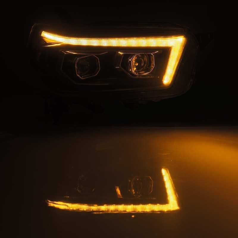 AlphaRex 10-13 Toyota 4Runner LUXX LED Proj Headlights Plank Style Black w/Seq Signal/DRL - Burkken Auto Parts