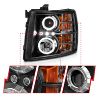 ANZO 2007-2013 Chevrolet Silverado 1500 Projector Headlights w/ Halo Black - Burkken Auto Parts