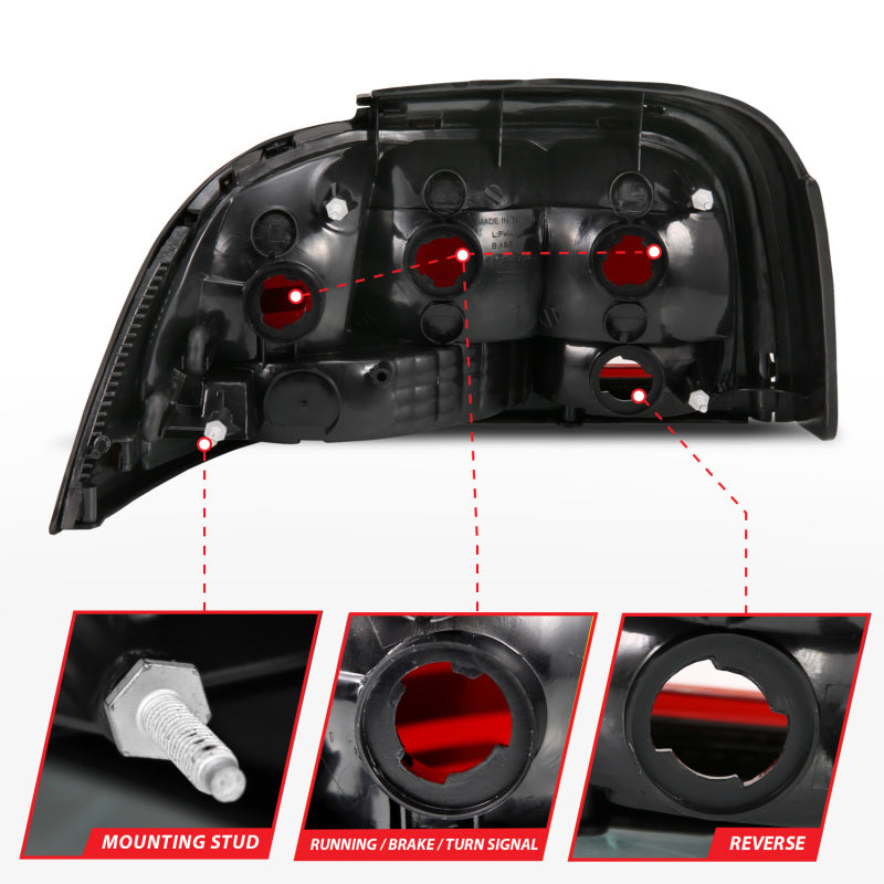 ANZO 1994-1998 Ford Mustang Taillight Dark Red Lens (OE Style) - Burkken Auto Parts