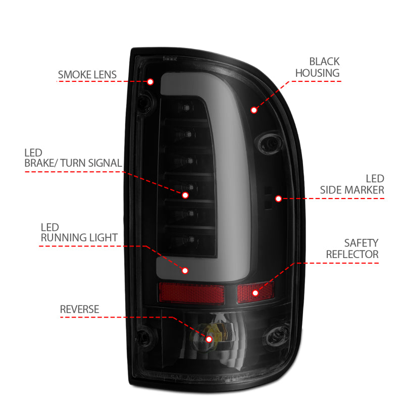 ANZO 1995-2000 Toyota Tacoma LED Taillights Black Housing Smoke Lens (Pair) - Burkken Auto Parts