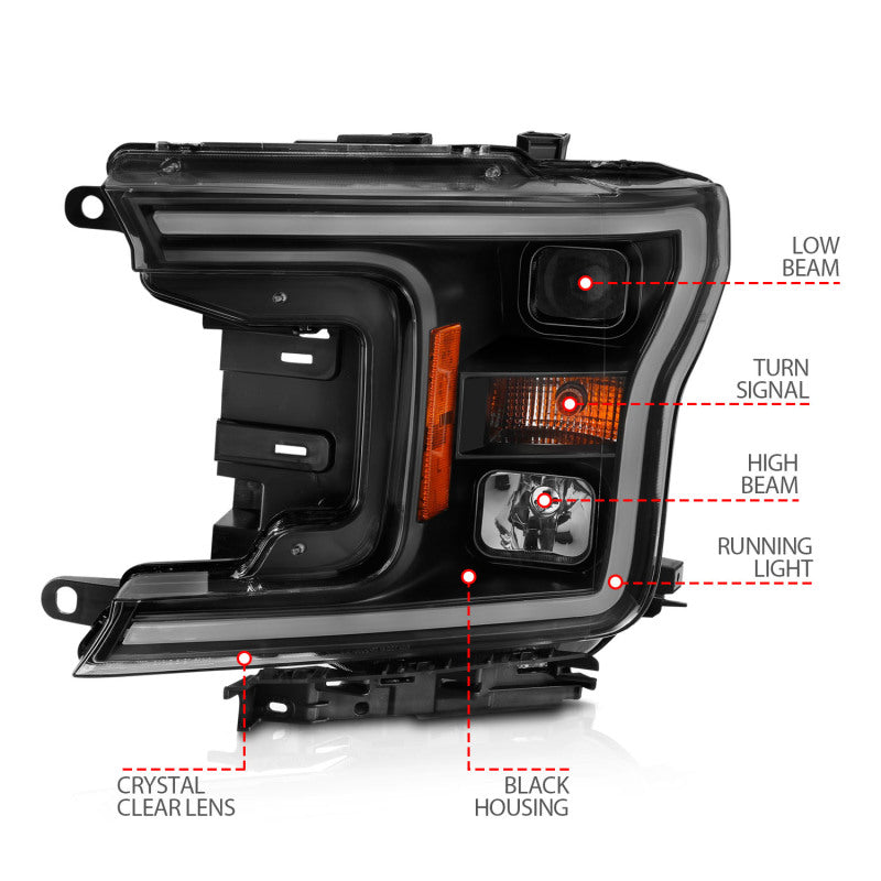 ANZO 2018-2019 Ford F-150 Projector Plank Style H.L. Black Amber (Without Switchback) - Burkken Auto Parts
