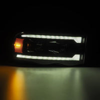 AlphaRex 02-05 Dodge Ram 1500 LUXX LED Proj Headlights Alpha Black w/Activ Light/Seq Signal - Burkken Auto Parts
