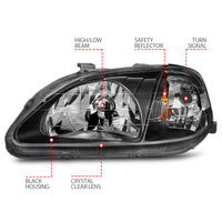 ANZO 1999-2000 Honda Civic Crystal Headlights Black - Burkken Auto Parts