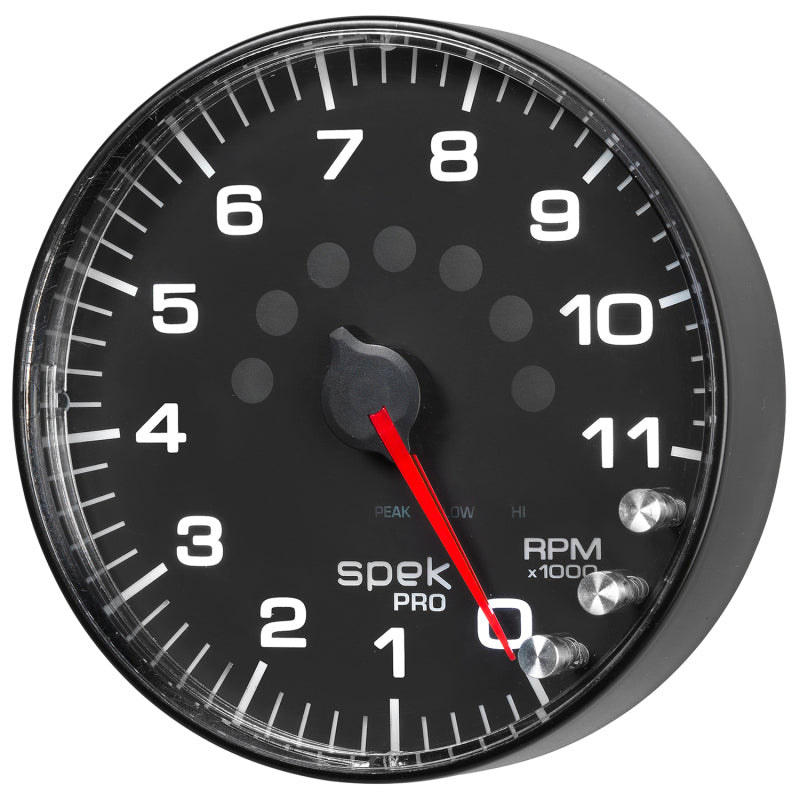 Autometer Spek-Pro Gauge Tachometer 5in 11K Rpm W/Shift Light & Peak Mem Black/Black - Burkken Auto Parts