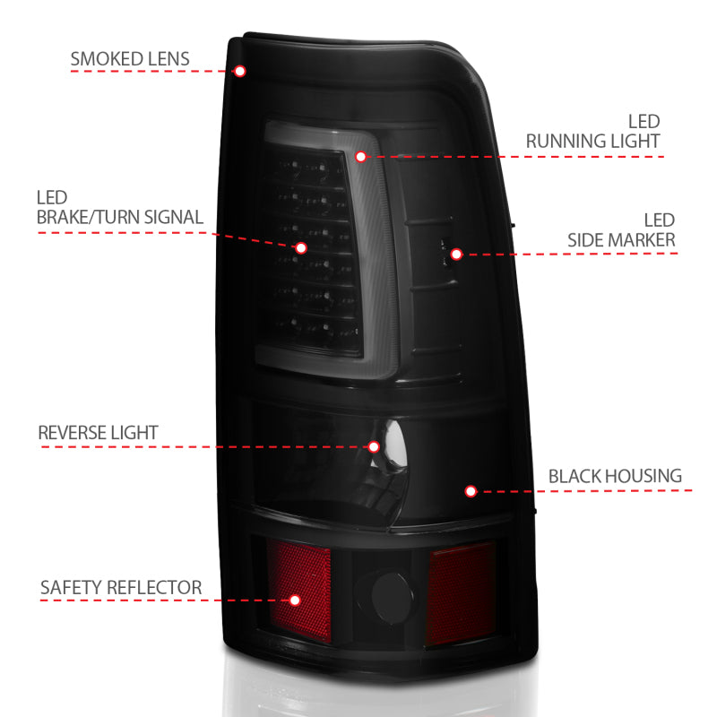 ANZO 2003-2006 Chevy Silverado 1500 LED Taillights Plank Style Black w/Smoke Lens - Burkken Auto Parts