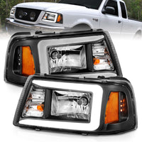 ANZO 2001-2011 Ford Ranger Crystal Headlights w/ Light Bar Black Housing - Burkken Auto Parts