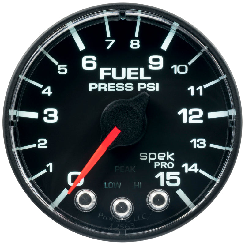 Autometer Spek-Pro Gauge Fuel Press 2 1/16in 15psi Stepper Motor W/Peak & Warn Blk/Blk - Burkken Auto Parts