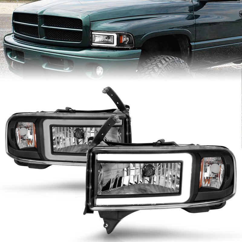 ANZO 94-02 Dodge RAM Crystal Headlight - w/ Light Bar Black Housing - Burkken Auto Parts