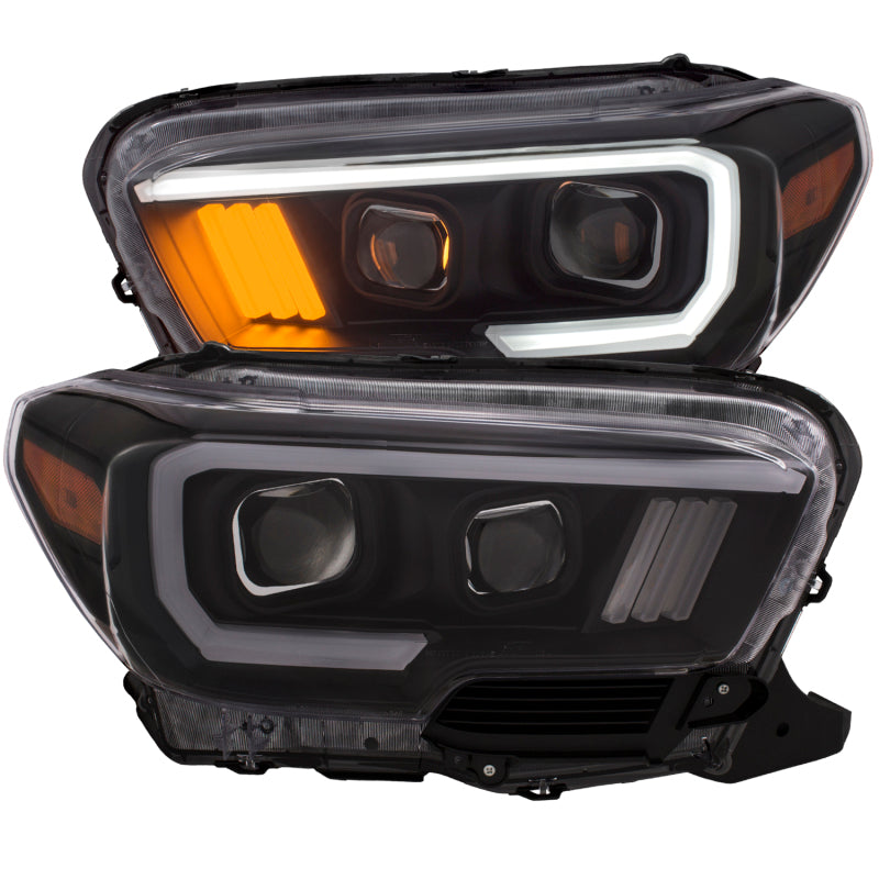 ANZO 2016-2017 Toyota Tacoma Projector Headlights w/ Plank Style Black w/ Amber - Burkken Auto Parts