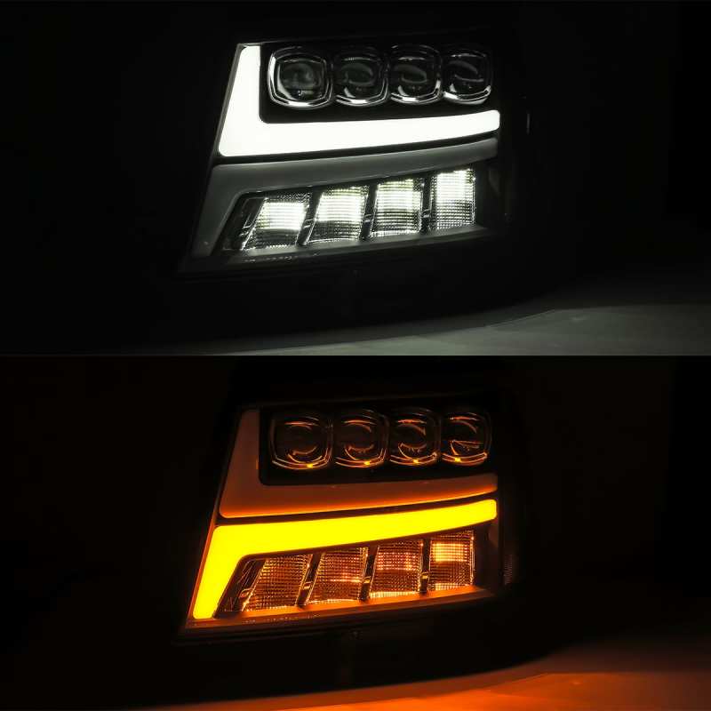 AlphaRex 07-13 Chevy Avalanche NOVA LED Proj Headlights Plank Style Matte Black w/Activ Light/DRL - Burkken Auto Parts