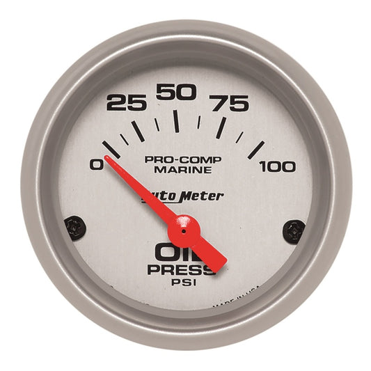 Autometer Marine Silver Ultra-Lite 2-1/16in 100PSI Electric Oil Pressure Gauge - Burkken Auto Parts