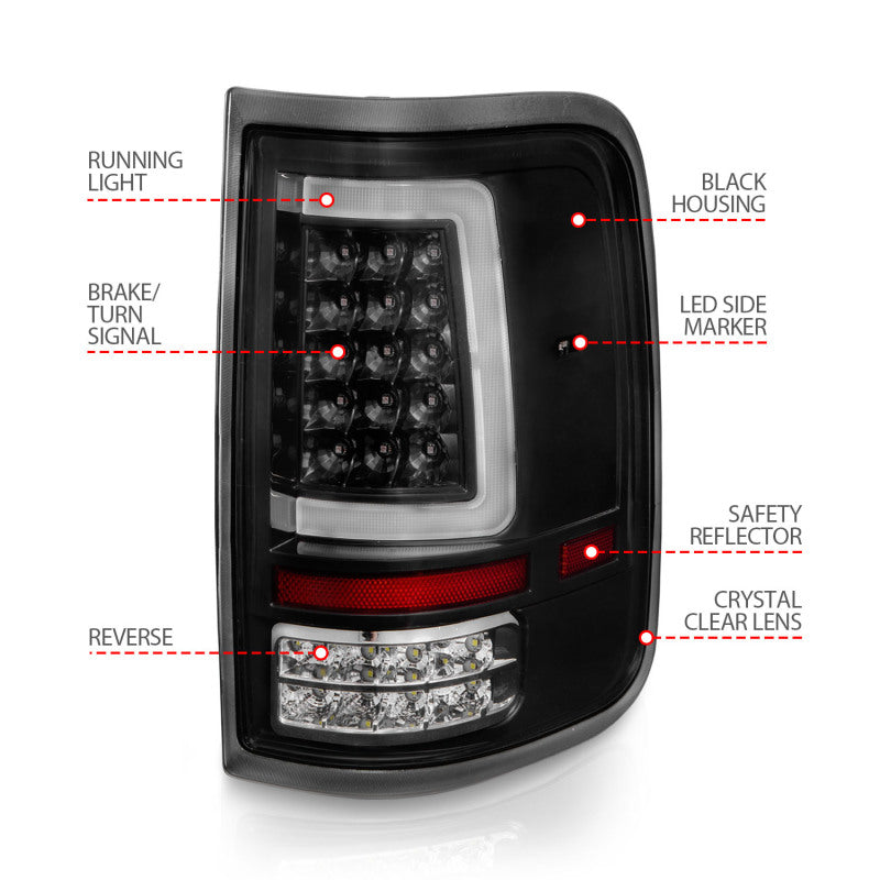 ANZO 2004-2006 Ford F-150 LED Tail Lights w/ Light Bar Black Housing Clear Lens - Burkken Auto Parts