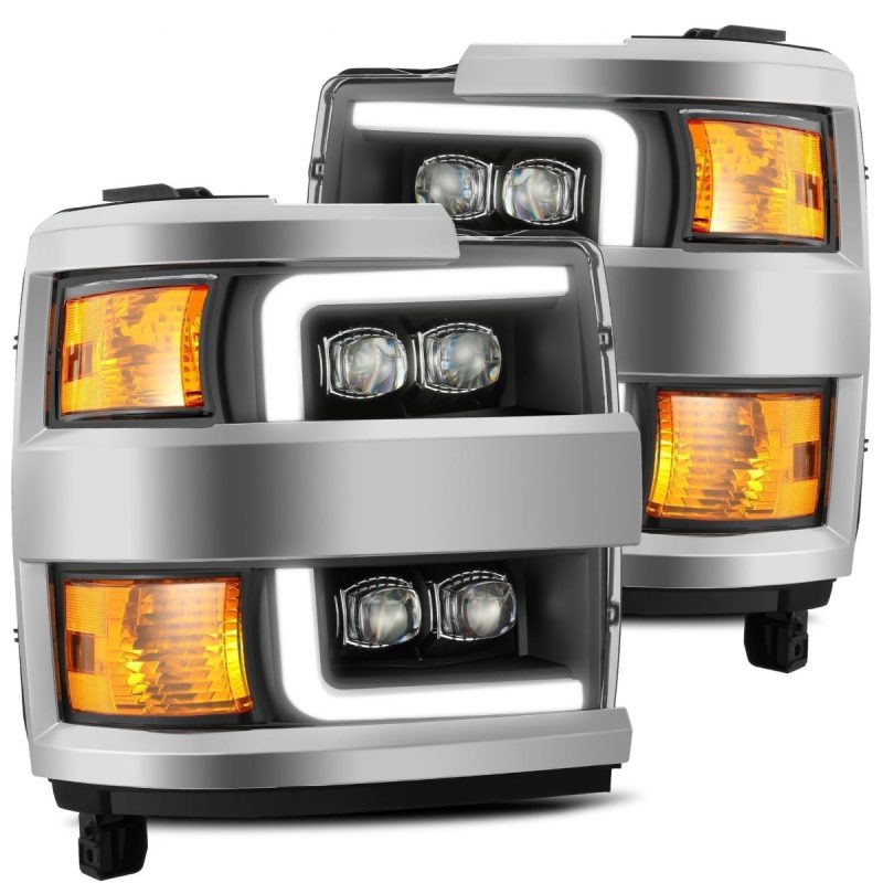 AlphaRex 15-18 Chevy 2500HD NOVA LED Proj Headlights Plank Style Black w/Activ Light/Seq Signal/DRL - Burkken Auto Parts