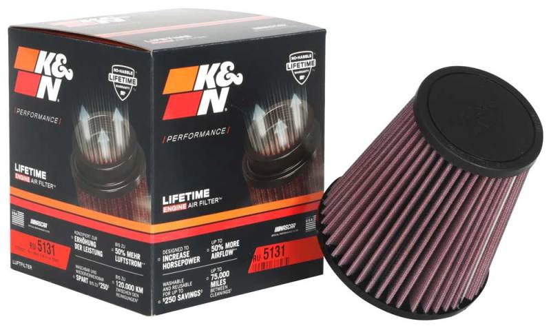 K&N Universal Clamp-On Air Filter 2-3/4in FLG / 5-1/16in B / 3-1/2in T / 5-1/2in H - Burkken Auto Parts