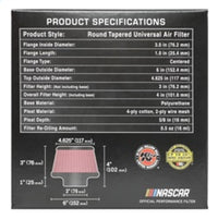 K&N Universal Round Clamp-On Air Filter 3in Flange ID x 6in Base OD x 4.625in Top OD x 3in Height - Burkken Auto Parts