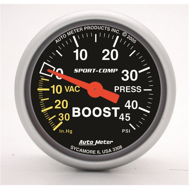 Autometer Sport-Comp 52mm 45 PSI Mechanical Boost Gauge - Burkken Auto Parts