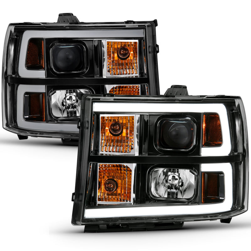 ANZO 2007-2013 GMC Sierra 1500 Projector Headlight Plank Style Black w/ Clear Lens Amber - Burkken Auto Parts