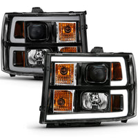 ANZO 2007-2013 GMC Sierra 1500 Projector Headlight Plank Style Black w/ Clear Lens Amber - Burkken Auto Parts