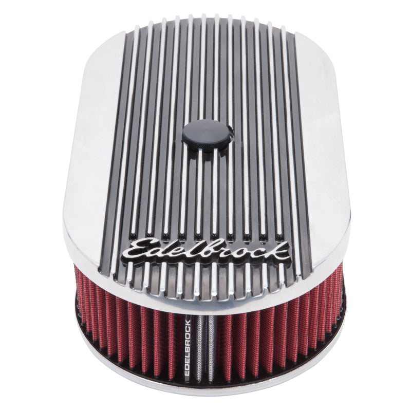 Edelbrock Air Cleaner Elite II Oval Single 4-Bbl Carb 2 5In Red Element Polished - Burkken Auto Parts