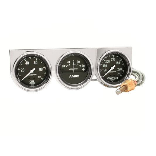 Autometer AutoGage 2-5/8in 0-100 PSI Oil Press/ 60 Amp / 130-280 Deg Water Temp - Burkken Auto Parts