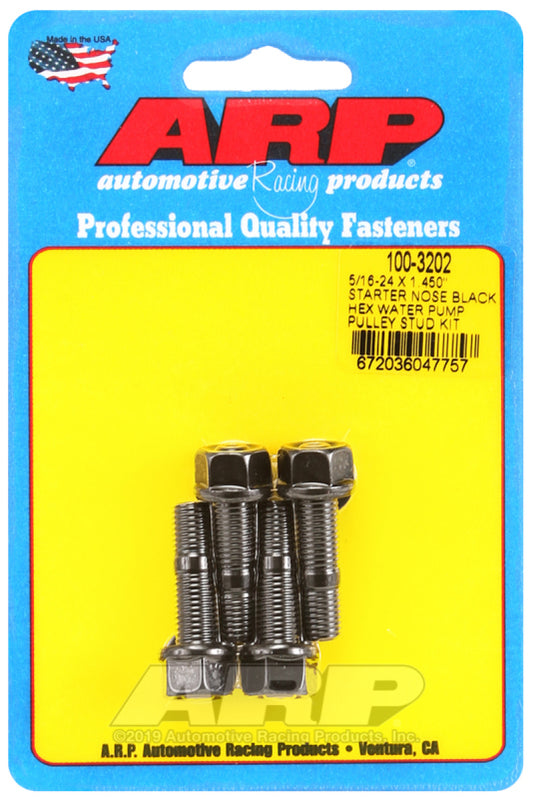 ARP 5/16-24 X 1.450 Starter Nose Black Hex Water Pump Pulley Stud Kit - Burkken Auto Parts