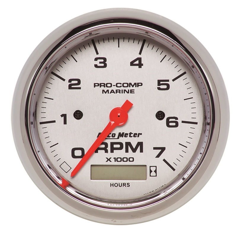 Autometer Marine Chrome Ultra-Lite 3-3/8in 7K RPM w/Hourmeter Tachometer Gauge - Burkken Auto Parts
