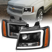 ANZO 07-14 Chevy Tahoe Projector Headlights w/ Plank Style Design Black w/ Amber - Burkken Auto Parts