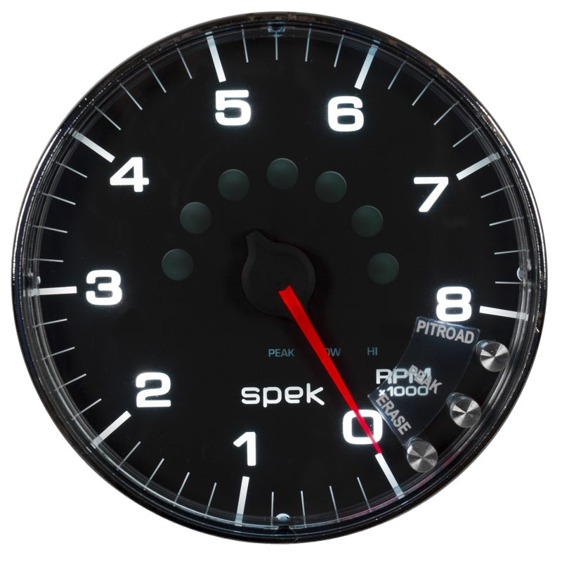 Autometer Spek-Pro Gauge Tachometer 5in 8K Rpm W/Shift Light & Peak Mem Black/Chrome - Burkken Auto Parts