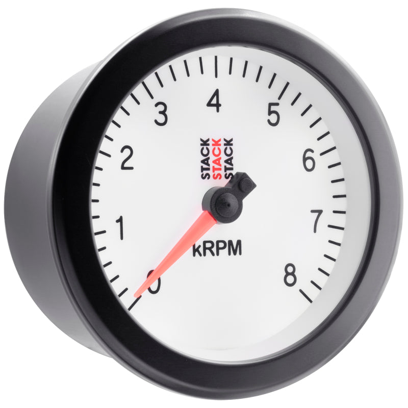 Autometer Stack Sport 88mm 0-8K RPM Tachometer - White - Burkken Auto Parts