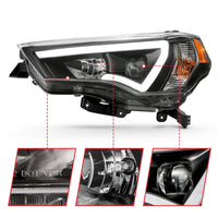 ANZO 14-18 Toyota 4 Runner Plank Style Projector Headlights Black w/ Amber - Burkken Auto Parts