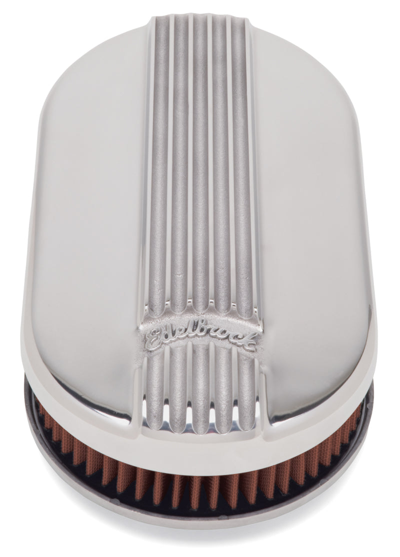 Edelbrock Air Cleaner Classic Series Oval Aluminum Top Cloth Element 17 5In X 9 35In X 3 9In - Burkken Auto Parts