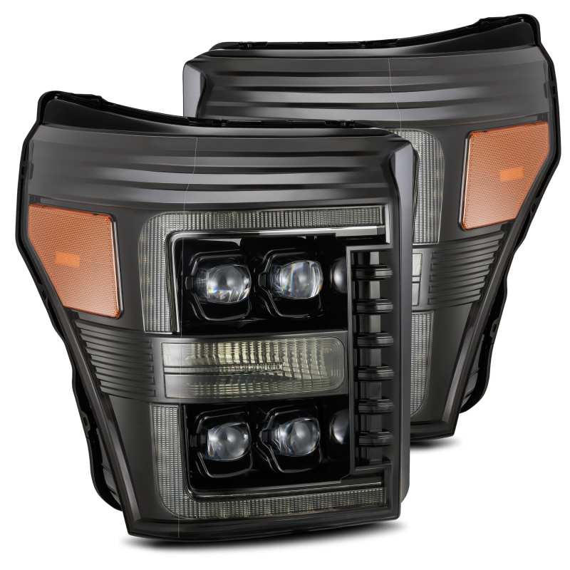AlphaRex 11-16 Ford F-350 SD NOVA LED Proj Headlights Plank Style Alpha Blk w/Activ Light/Seq Signal - Burkken Auto Parts