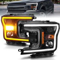 ANZO 2018-2020 Ford F-150 Projector Headlight w/ Plank Style Switchback Black Housing - Burkken Auto Parts