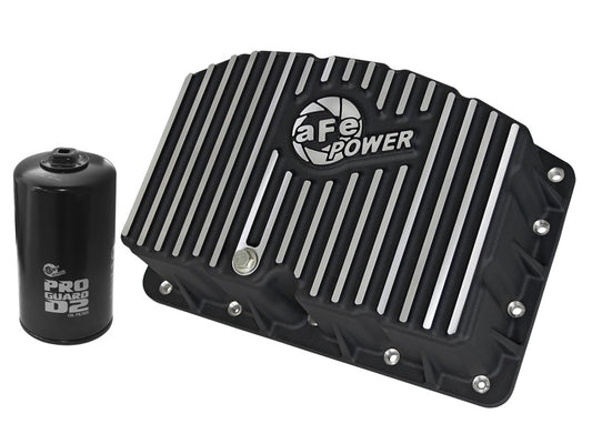 AFE Pro Series Engine Oil Pan Black w/Machined Fins; 11-16 Ford Powerstroke V8-6.7L (td) - Burkken Auto Parts