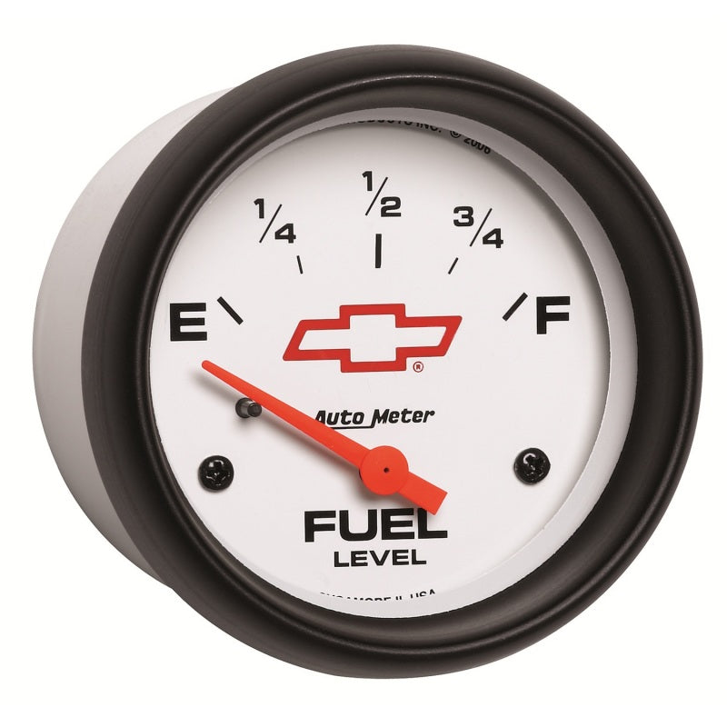 AutoMeter Gauge Fuel Level 2-5/8in. 0 Ohm(e) to 90 Ohm(f) Elec Chevy Red Bowtie White - Burkken Auto Parts