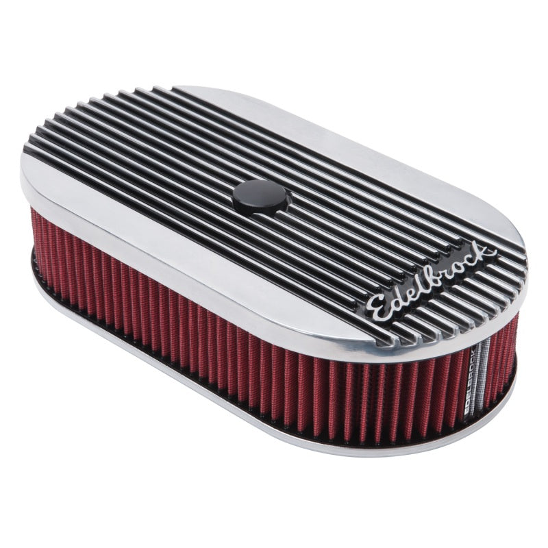 Edelbrock Air Cleaner Elite II Oval Single 4-Bbl Carb 2 5In Red Element Polished - Burkken Auto Parts