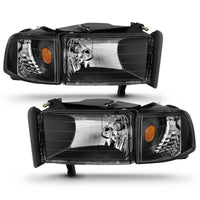 ANZO 1994-2001 Dodge Ram Crystal Headlights Black - Burkken Auto Parts